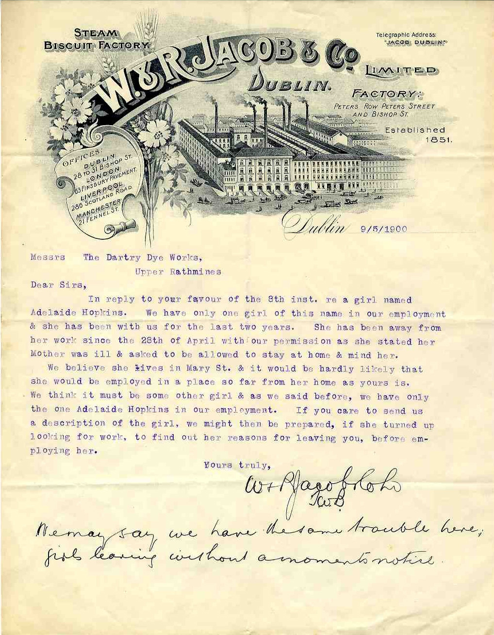 Sample of the elaborate Jacob's letterhead