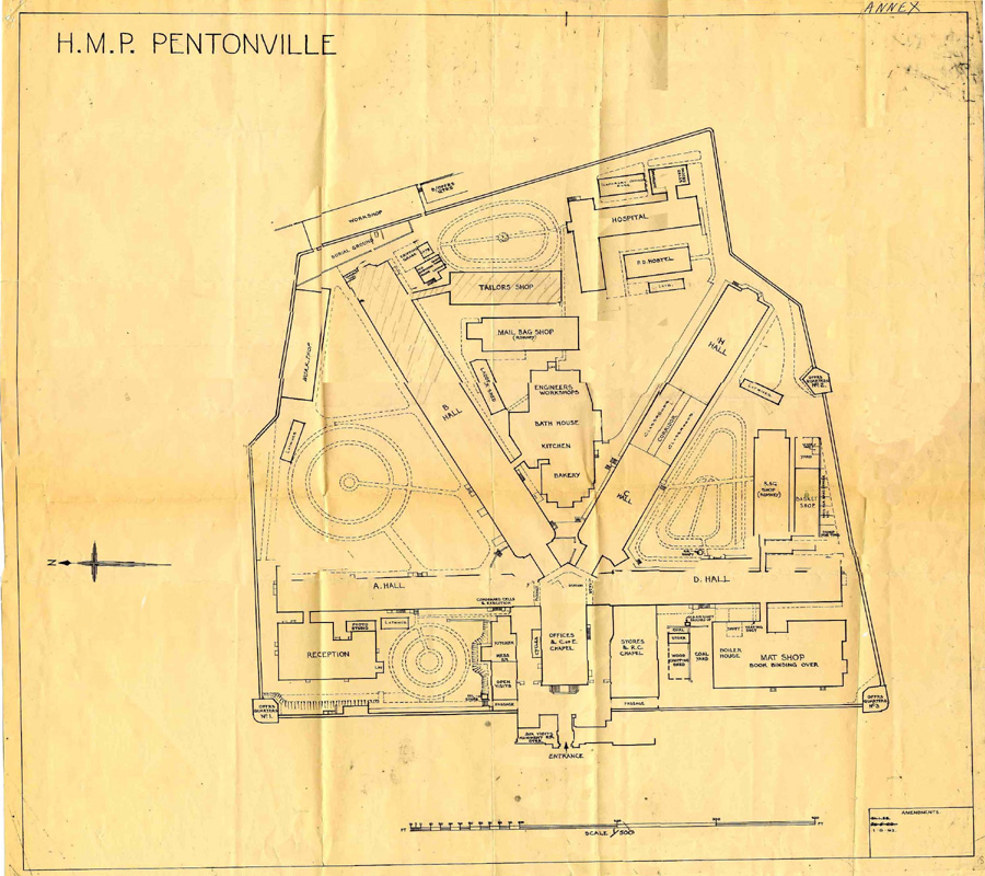 Undated map of Pentonville Prison, where Casement's remains were buried